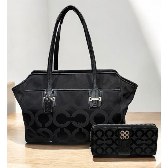 Coach F25501 Taylor OP Art Alexis Carry All Bag & Julia OP Art Wallet - Picture 1 of 14